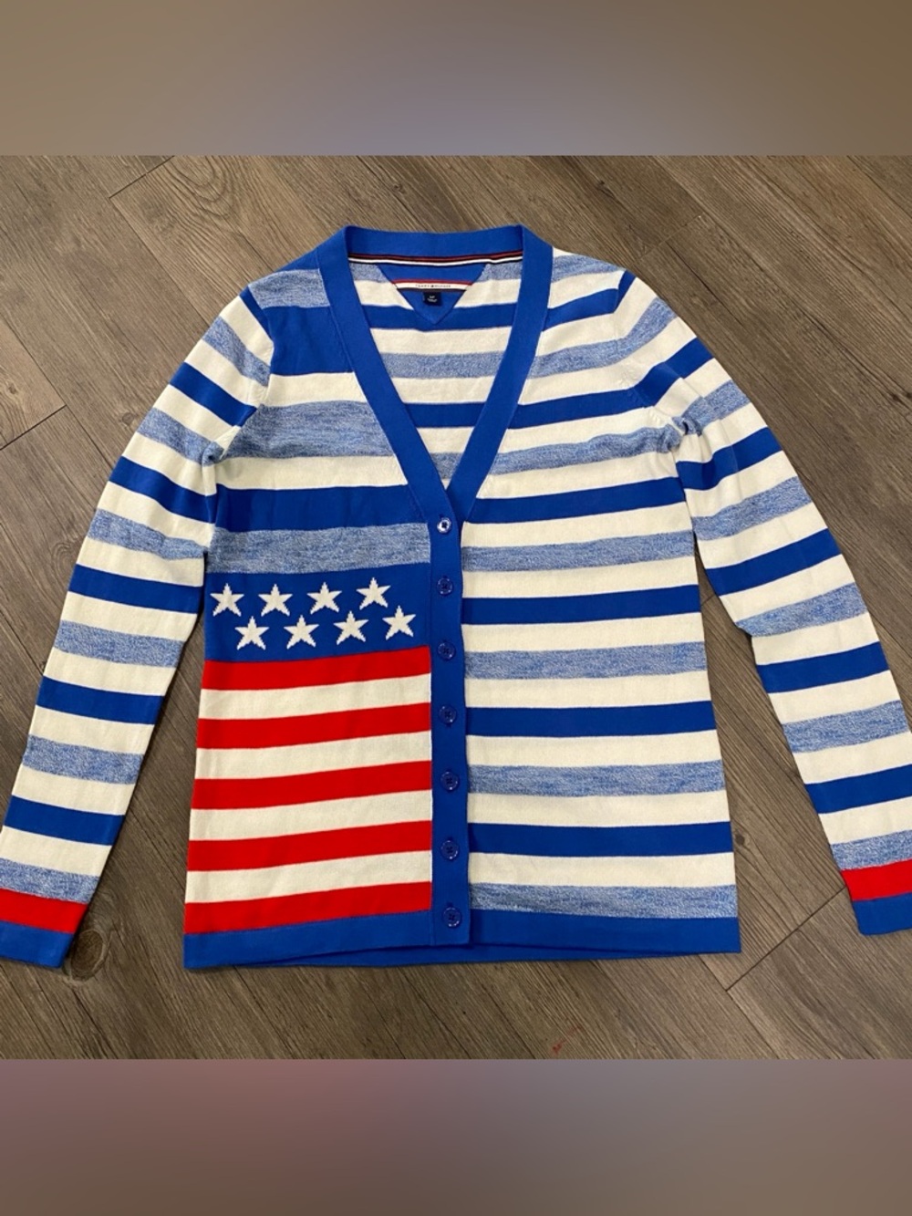 Tommy Hilfiger Striped Stars & Stripes Button Cardigan - Blue, White & Red